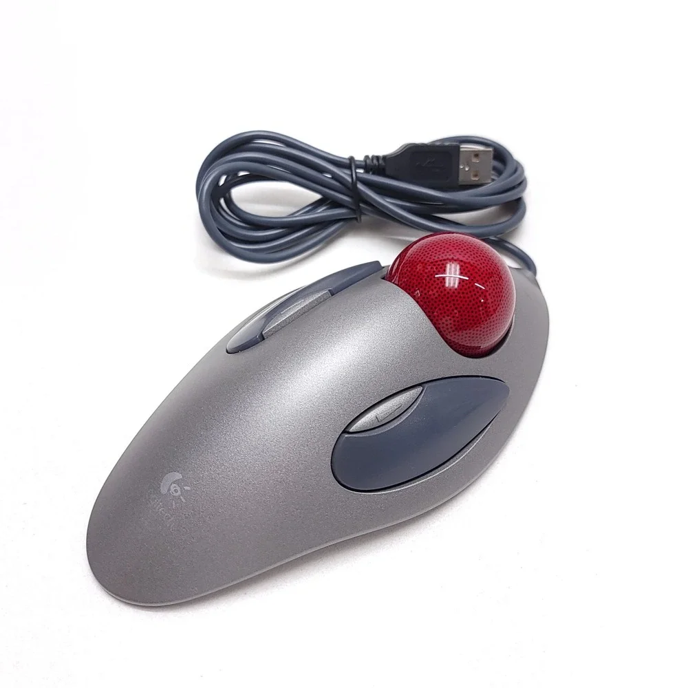 Logitech Marble Mouse USB Trackball Silver Red T-BC21 804377-0000 Ambidextrous